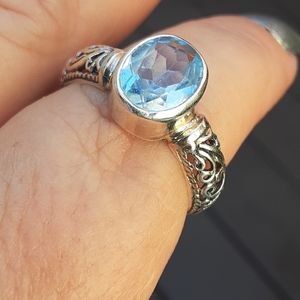 Sterling silver & auquamarine ring , size 10.5